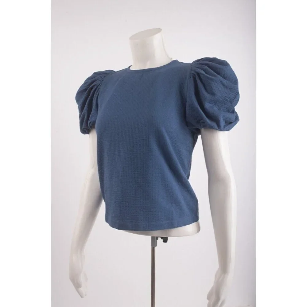 Boden Womens Jersey Shirt Top UK 10 US 6 Blue Puff Sleeve t1138 NWT